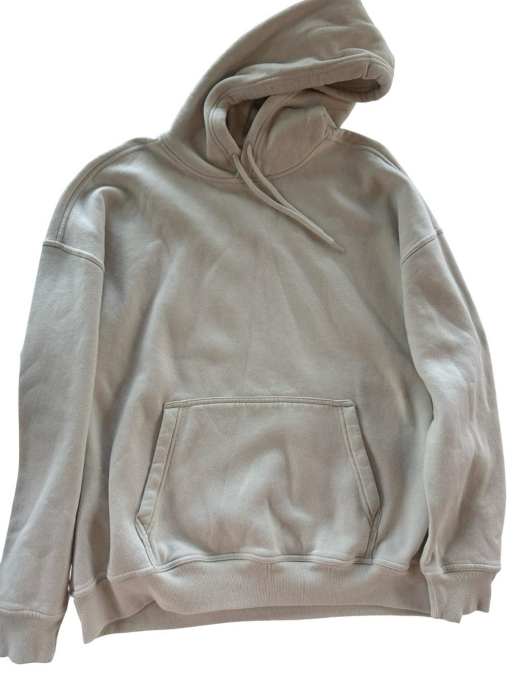 Hollister Men's Cream Baggy Fit Pullover Hoodie with Kangaroo Pocket